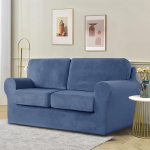 Diivanikate 2-kohaline 5-osaline komplekt - Super Soft Stretch Velvet Diivanikatted Diivanikaitsekate Diivanikaitsekatted koos eraldi 2 seljatoe kattega ja 2 istmepadja kattega elutuppa (merev&auml;gi) (Navy)