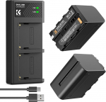K&F CONCEPT NP-F970 Pack of 2 6600 mAh akut ja LED laadija komplekt, mis &uuml;hildub Sony NP-F550 F570 F750 F770 F930 F950 F960 F970 suure v&otilde;imsusega LED tuledele/monitorile/kaamera liugurile.