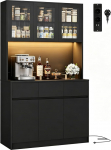 K&ouml;&ouml;gikapp Buffet kapp L-E-D Sideboard k&ouml;&ouml;gi jaoks koos laadimisjaamaga, k&otilde;rge kapp t&ouml;&ouml;tasapinnaga ja 3 sahtliga, k&ouml;&ouml;gibuffet reguleeritava riiuliga s&ouml;&ouml;gituppa
