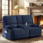 2er Kinosessel Relaxsessel mit Liegefunktion, 2 Sitzer Fernsehsessel TV Sessel mit Konsole, 4 Getr&auml;nkehalter Cupholder, zweisitzer Sofa f&uuml;r Wohnzimmer (Marineblau)