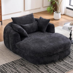&Uuml;lisuur Chaise Lounge Chair Indoor, Deep Seat Chenille Sleeping Couch, Cloudlike lugemistool elutuppa, magamistuppa, lugemisruumi (must)