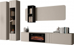 Mirjan24 Wohnwand Poksin VIII, Modernes Wohnzimmer-Set, TV-Lowboard mit elektrischem Kamin, H&auml;ngeschrank, Vitrine, Anbauwand (Cashmere/Schwarz)