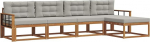 Outdoor-Sofa-Set aus massivem Akazienholz, Modulare Lounge-Garnitur f&uuml;r Garten und Terrasse, Inkl. Sitz- und R&uuml;ckenkissen, Natur und Hellgrau, 329x162,5x73cm