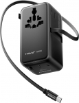 MOMAX 100W Reiseadapter Weltweit mit Ausziehbarem Kabel, Universal Reisestecker Weltreise Adapter mit 2 AC, 2 USB A und 2 USB C, Internationaler Reiseadapter f&uuml;r Laptops und Handys -Schwarz