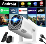 App int&eacute;gr&eacute;e: Vid&eacute;oprojecteur 1080P FHD, Mini Projecteur Video Avec WiFi 6 Bluetooth 5.2, Portable Projecteur 4K Dual Control Avec Support&eacute; 180&deg; Rotation Android TV/USB/PC, Avec HDMI et Souris, Blan