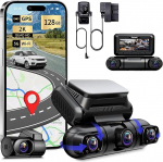 Rhorawill 4-kanaliline Dash Cam auto 5G WiFi, 360 &deg; p&ouml;&ouml;ratav eesmine tagumine sisemine vasakpoolne parem Dash Cam, radari liikumise tuvastamine Dashcams, GPS, &ouml;ine n&auml;gemine, parkimise j&auml;lgimine, 1080P 3.0-tolline 128GB kaardiga, Hardwire Kit