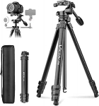 Victiv Professional Camera Tripod, 170 cm t&auml;isalumiiniumist statiiv eemaldatava 3-suunalise metallist peaga DSLR Canon Nikon Sony jaoks, vastupidav ja kompaktne kaamerastatiiv reisimiseks, videote tegemiseks, max. Koormus 10 kg