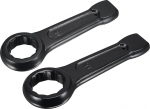 QUARKZMAN Striking Ring Spanner 46 mm 55 mm High-Strength Steel Knuckle Ring Key Rustproof Straight Handle Box End Single Head Key for Repair Car Black Pack of 2