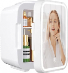 YASHE Mini Fridge Bedroom Skincare with LED Mirror Small Fridge 4L Portable Thermoelectric Heater & Cooler 220V AC/12V DC for Car Office Dormitory (White)