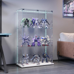 Henunem klaasist vitriinkapp, 123 x 60 x 35 cm, 3 kihti LED-iga, 2 ust ja turvalukk, kaasaegne klaasist kollektsioonikapp, klaasist hoiukapp, seisev elutuppa