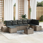 Rantry 7-teiliges Garten Sofa Set mit Kissen Schwarz Poly-Rattan Gartenlounge Model3347159
