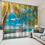 YOITS kaasaegsed 3D maastikukardinad elutuppa magamistuppa Suvine rand loodusmaastik Blackout aknakardinad (W) 280&times;(H) 250cm