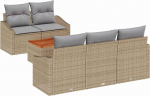 Rantry 6-teiliges Garten Sofa Set mit Kissen Beige Poly Rattan Akazie Gartenlounge Model3347770