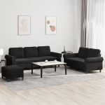 Homgoday Schwarz Samt 2+3-Sitzer-Sofa Set mit Fu&szlig;hocker, Polsterm&ouml;bel f&uuml;r Wohnzimmer Model3202265