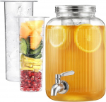 Navaris Drinks Dispenser with Tap, Punch Container with Lid, Glass Drinks Dispenser with Tap, Water Dispenser Glass, Lemonade Dispenser, Juice Dispenser, 4 Litres