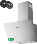 CIARRA CBCS6762A A+++ Headless Slanted Hood Cooker Hood 60 cm Recirculation 650 m&sup3;/h with CBCF003 Activated Carbon Filter Extractor Hood Stainless Steel Silver