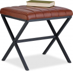 Relaxdays Upholstered Stool Faux Leather Metal Modern Design Footrest H 46 x W 47 x D 42 cm Black/Brown