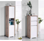 Schildmeyer Bello Tall Cabinet Wild Oak Decor 34.5 / 33 / 154.5 cm & Bello Base Cabinet 138176, Wild Oak Decor / Glossy White, 34.5 / 33 / 97 cm