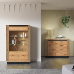 Living Room Furniture Set 2-Piece Chest of Drawers Sideboard Display Cabinet with Lighting Modern Oak with Black