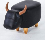 XMZFQ Pet Foot Stool PU Leather Padded Ride-on Toy Seat Ottoman Support Foot Rest Made of Solid Wood Can Hold 150kg Cute Bull Appearance Black