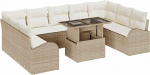 Rantry 10-teiliges Garten Sofa Set mit Kissen Beige Poly Rattan Gartenlounge Model3348707