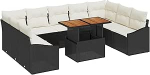 10-teiliges Garten Diivan Set mit Kissen Schwarz Poly Rattan Gartenlounge Model3358616