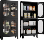 155 H metallist k&ouml;&ouml;gikapis hoiukapp, vabalt seisev kapp 4 akr&uuml;&uuml;lklaasist ukse ja 2 reguleeritava riiuliga, seisev hoiukapp k&ouml;&ouml;ki, vannituppa, garaaži v&otilde;i s&ouml;&ouml;gituppa (must)