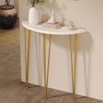 Halbmond-Konsolen-Sofatisch mit Massivholz-Tischplatte, schmaler halbkreisf&ouml;rmiger Eingangstisch mit Metallbeinen, halbkreisf&ouml;rmige Akzenttische for Eingangsbereich, Wohnzimmer(Gold,60x25x80CM)