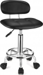 HMTOT Black Adjustable Square Rolling Stool with Back Rest Swivel Stool with Wheels