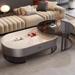 MESCXTY kaasaegne ovaalne kivist kohvilaud, 2 tuba- ja magamistoas, stiilne terasraami disain, &uuml;mmargune ja ristk&uuml;likukujuline kohvilaud, 70 x 45 + 100 x 50 x 38 cm