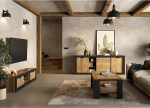 Lomadox Wohnzimmer Set in Eiche mit Rahmen in Mattschwarz Couchtisch Sideboard Lowboard Industrial Stil 3-teilig Schiebet&uuml;ren