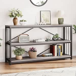 LVB kitsas konsoollaud, must puidust konsoollaud, 3 tasandit, raamaturiiul, diivanilaud elutuppa ja esikusse, ruumi s&auml;&auml;stev, 140 x 34 x 74 cm, kaasaegne disain