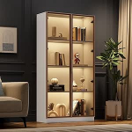 Klaasist vitriinkapp 16 v&auml;rvilise LED-valgustusega, 160 cm k&otilde;rgune topeltuksega vitriinkapp 3 riiuliga. Valge seisev vitriinkapp pruuni klaasiga, liikuvate riiulitega ja 30 kg kandev&otilde;imega.