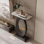 Schmaler Konsolentisch mit Stauraum, stilvoller Eingangstisch f&uuml;r Wohnzimmer, schwarzes geometrisches Metallgestell, 100 cm Langer Flurtisch, Moderne Wohnaccessoires