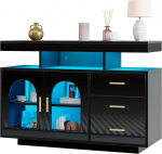 Azkoeesy K&otilde;rge l&auml;ikega musta v&auml;rvi 120 cm laiune sahtli-, vitriinkapp, buffetkapp, 3 sahtli ja 2 akr&uuml;&uuml;luksega, 16 v&auml;rvi LED-valgustusega, 120 x 40 x 80 cm (must).