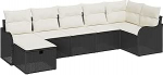 7-teiliges Garten Sofa Set mit Kissen Schwarz Poly-Rattan, 2-Sitzer Garten Sofa mit Stauraum & Kissen Schwarz Poly-Rattan Gartenlounge Model3360328