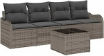 5-teiliges Garten Sofa Set mit Kissen Grau Poly Rattan, 2-Sitzer Garten Sofa mit Kissen Grau Poly Rattan Gartenlounge Model3345569