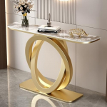 Moderner Konsolentisch mit rechteckiger Basis, Wandfl&auml;chen, Seitenflur, Eingangsbereich, (de:Eleganter Konsolentisch mit goldenem Metallrahmen, moderner Sofatisch aus Schiefer f&uuml;r Eingang