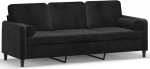 Kangmusi kangmusi3200896 3-kohaline diivan dekoratiivpadjaga must 180 cm Velvet