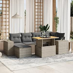 Set Schlafsofa, 7-teiliges Gartensofa-Set mit grauen Kissen aus Polyrattan, Set Schlafsofa, Wohnzimmer, Sofa, Garten, modernes Sofa-Set f&uuml;r den Au&szlig;enbereich, M&ouml;bel q1