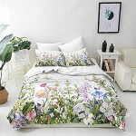 ANHOPE Floral voodipesu komplekt 3-osaline akvarell lillede liblikas pajalapitekk 155 x 220 cm + 2 padjap&uuml;&uuml;ri 80 x 80 cm Pehme mikrokiust pajalapitekkide komplekt t&otilde;mblukuga aastaringne pajalapitekkide komplekt