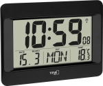 TFA Dostmann Digital Wall Clock, 60.4519.01, Radio-Controlled Clock with Indoor Temperature, Day of the Week (8 Languages), Date, Kitchen Clock, Time Zone Setting, Black, Plastic, (L) 215 x (W) 160 x