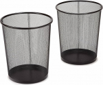 Seville Classics 2 x Black Steel Mesh Round Rubbish Bin for Home Office Garage Rubbish Recycling