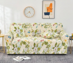 FANSU Stretch Sofa Cover Non-Slip Sofa Throws with Armrests, Universal All-Inclusive Corner Sofa L Shape Sofa/Armchair Cover for Hotel Bedroom Home Living Room (Flowers and Leaves, 3 Seater)