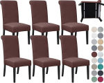 SPRINGRICO 6 Pack Dining Room Chair Covers with seat Belt, Stretch Parsons Chair Slipcover Washable Kitchen Dining Chair Cover Removable Seat Protector Set of 6, S2- Chocolate
