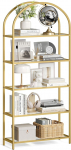 VASAGLE Bookcase 5 Tier Tempered Glass Shelves Storage Shelf Arch Metal Structure for Living Room Bedroom Study Bathroom Gold Transparent LGT050A01