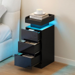 Dripex kitsas LED-valgustusega &ouml;&ouml;kapp, 3 sahtliga &ouml;&ouml;kapp, t&otilde;stetud servaga (takistab kukkumist), RGB-v&auml;rvivahetus, timmitav, magamistuppa, elutuppa, mustas toonis