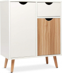 Meerveil sahtlikapp Sideboard Highboard Sideboard puidust 1 sahtliga 2 uksega elutuppa magamistuppa esikusse valge ja naturaalne 60 x 30 x 73 cm