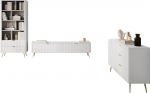 Mirjan24 Wohnzimmer-Set Literpo II, geriffelte Fronten, Metallf&uuml;&szlig;e, Aluminiumgriffe, Anbauwand, Wohnzimmerschrank, Schrankwand, im Set: Kommode, Regal, TV Lowboard (Wei&szlig;)