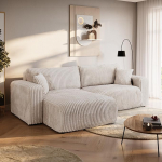 BROMARKT TILIO nurgadiivan magamisfunktsiooniga, kreemjas L-kujuline Corduroy kangast diivan voodikastiga, elutoa diivanvoodi koos panipaigaga, nurgadiivan, 3-kohaline, elutoa maastik 244 x 148 x 82